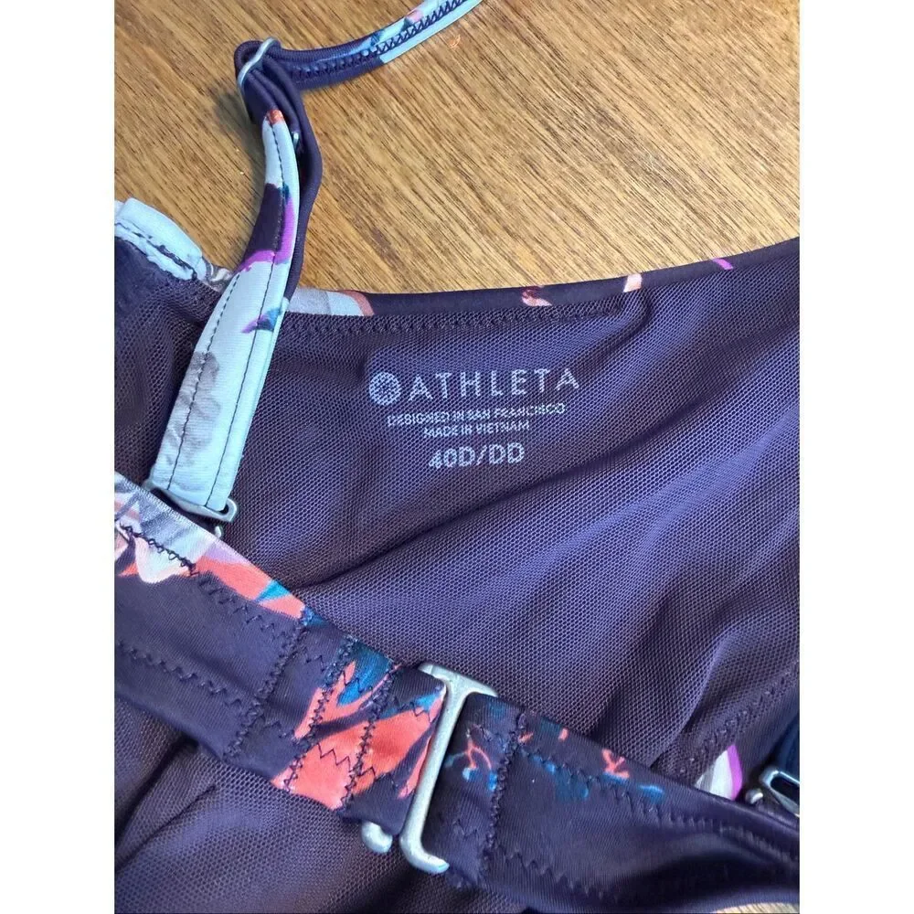 Athleta Women's Floral Underwire Swim Bikini Top Purple Combo Size 40D